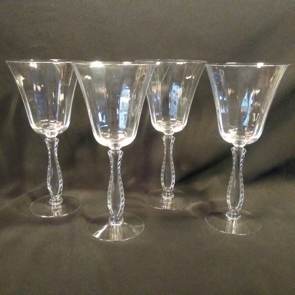 4 Vintage Fostoria Water Goblets in Silver Flutes - Picture 1 of 15